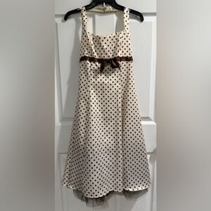 VTG Zum Zum by Niki Livas Cream Brown Polka Dot Babydoll Dress Tulle Bow Y2K